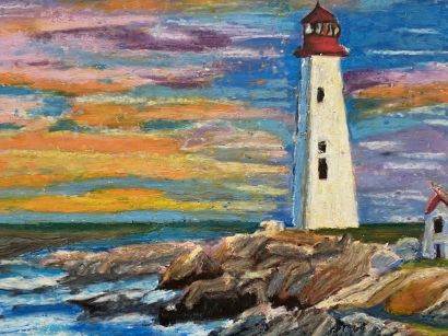 Rocky Shore Lighthouse - a Paint Artowrk by Sativa